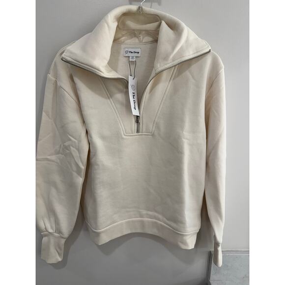 The Drop “Murphy” Half-Zip Sweatshirt | Cream | Size XS NWT - Picture 2 of 8